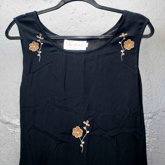 Variations Maxi Dress Sz Large Sheath Embroidered Flowers Boutique Y2K 90's Vtg - Picture 2 of 12